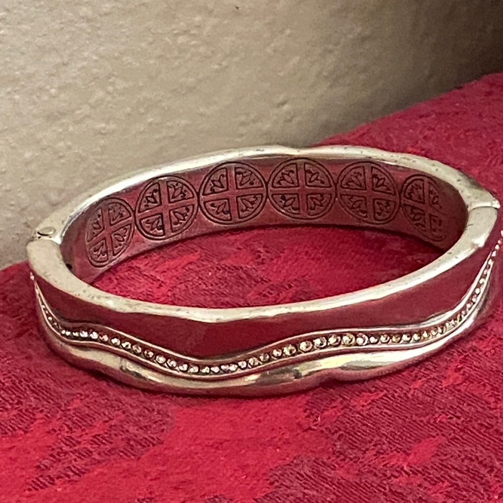 Vintage BRIGHTON Wavey Ornate Rhinestoned Hinged Clamper Bracelet